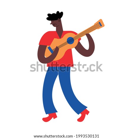 afro man playing guitar character