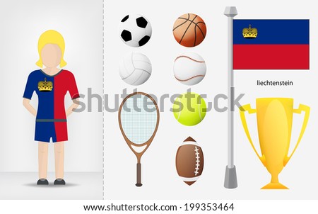 Liechtenstein sportswoman with sport equipment collection vector illustrations