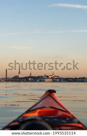 Old town of Tallinn view from sea kayak