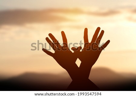 silhouette of female hands during sunset