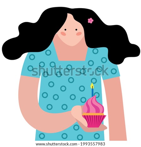 Girl holding a cupcake in her hand on a white background