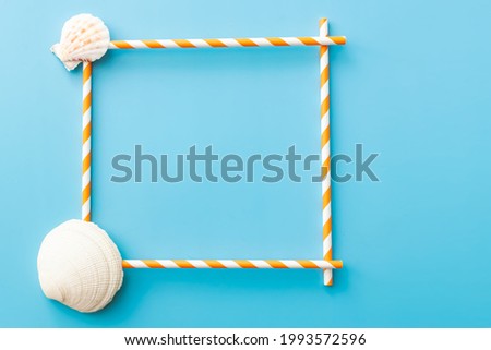 tube frame with seashells on blue background