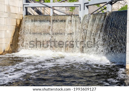 Rideau Canal locks in Ottawa, Canada. Close up of flowing water