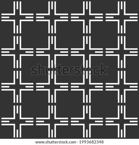 Abstract striped geometric seamless pattern of lines, stripes. Crosses pattern. Grid texture. Vector black and white background.