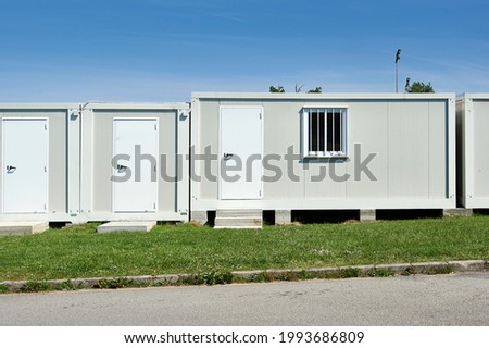 mobile offices white modular containers Royalty-Free Stock Photo #1993686809