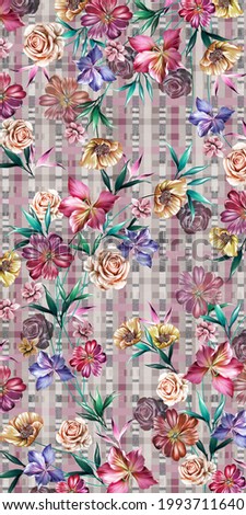 Watercolor flower pattern texture digital print.