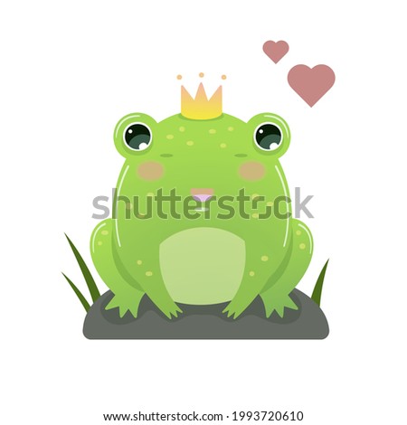 Frog with a crown on a white background. Vector illustration.