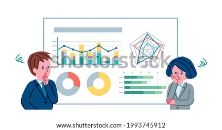 Illustration of men and women in graphs and suits