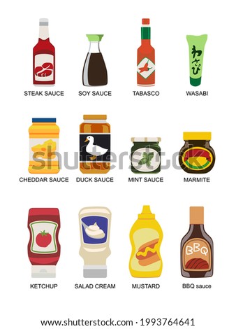 A set of different condiments isolated on white background. Royalty-Free Stock Photo #1993764641
