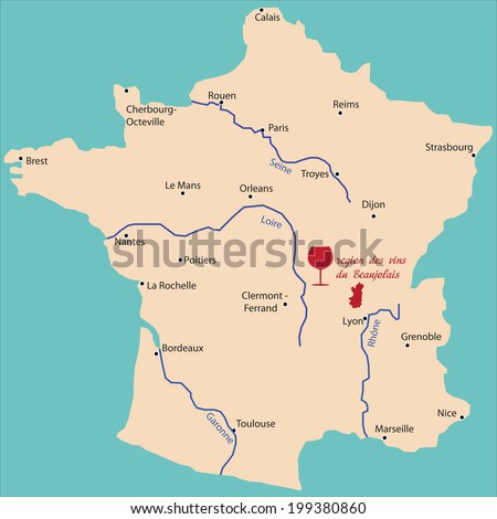 map wine region of beaujolais in France 