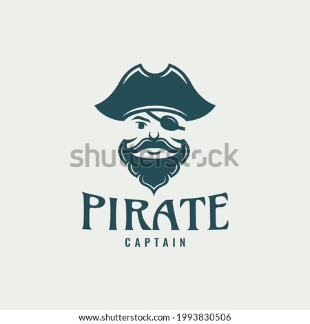 pirate captain logo character cartoon cute one eye bearded face with hat Royalty-Free Stock Photo #1993830506