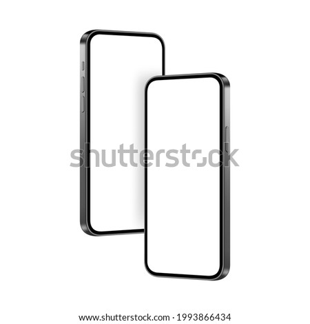 Mobile Phones Mockups with Blank Screens, Isolated on White Background, Side View. Vector Illustration