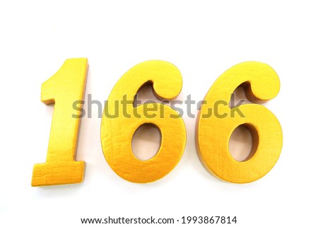   Arabic numerals 166 gold on white background                                                   