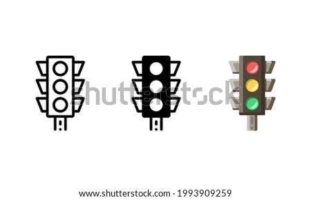 Traffic light icon. With outline, glyph, and flat style
