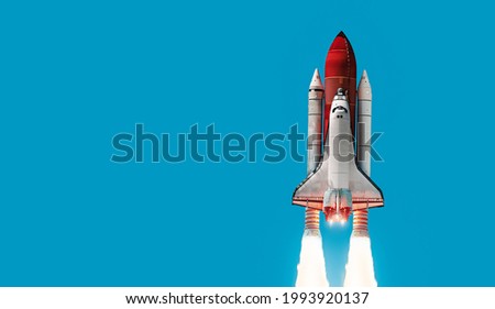 Space shuttle on color background. Gradient. Space art wallpaper. Place for infographics. Elements of this image furnished by NASA

