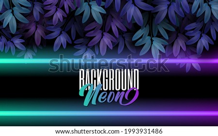 Summer night forest background. Dark blue and violet Tree leaves party design and neon light. suitable for flyer banner. Vector illustration.