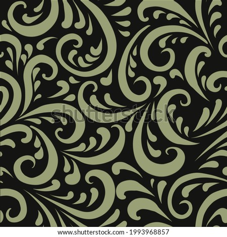 Floral pattern green on a black background, seamless pattern from stylized leaves.