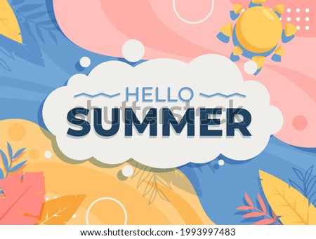 Summer time beach concept. Seaside View With sea, sand, leaf and typographic. Creative background of beach and typographic. Vector flat illustration