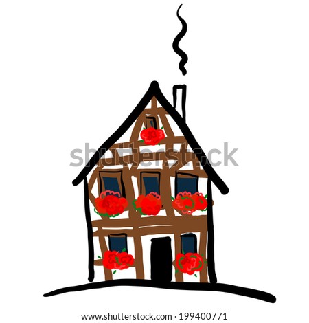 Art house for your design. Retro houses. Vintage french houses. Seamless vector pattern with house. Half-timbered house. Vintage german house.