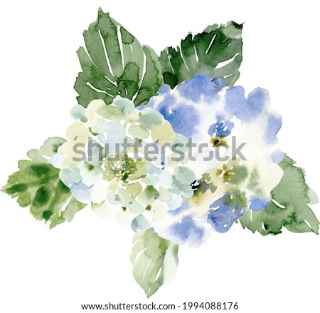 Watercolor dusty blue hydrangea bouquet. Watercolor boho floral border.  Wedding template with blue flowers. Cards for baby shower, mothers day, birtday, bridal shower, wedding
