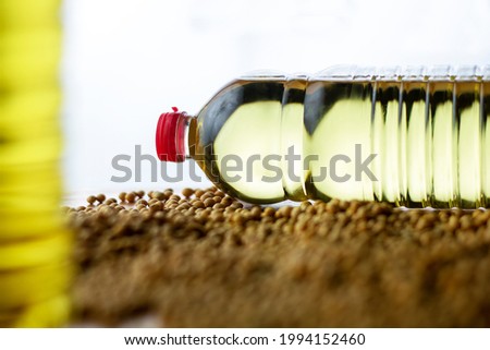 soybeans in a jute bag in a composition with soybean oil - 2021 soybean crop in the state of Mato Grosso do Sul, Brazil