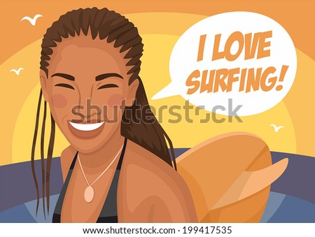 dark girl surfer smiling