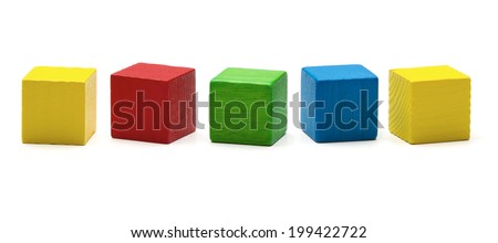 toy blocks, multicolor wooden game cube, blank boxes isolated white background Royalty-Free Stock Photo #199422722
