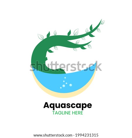 Aquascape logo design vector illustration. Creative aqua brand logo vector design