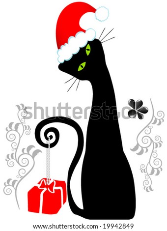 Vector Cute Santa Cat Cartoon