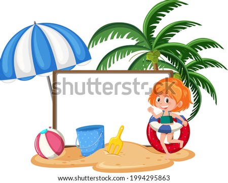 Empty banner template with kids character on summer vacation at the beach on white background illustration