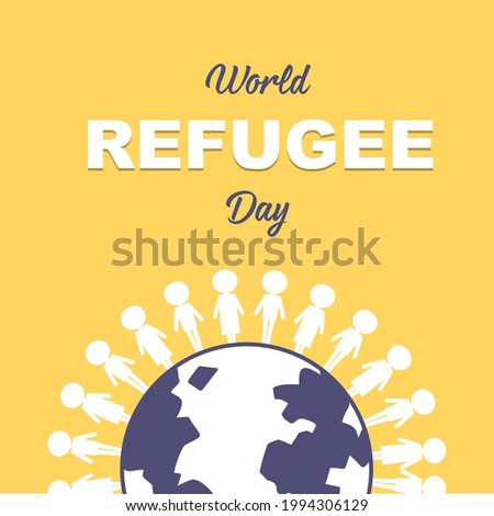 World Refugee Day banner with people around globe illustration