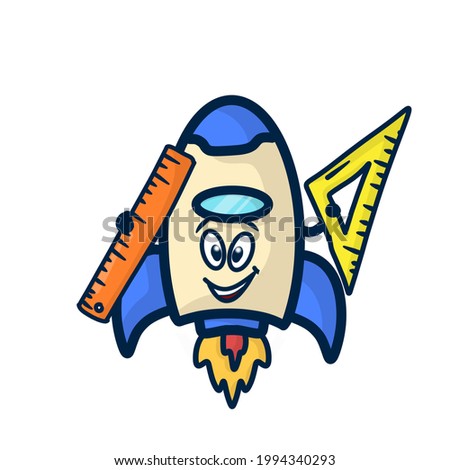 Cute rocket mascot character flat cartoon template design illustration