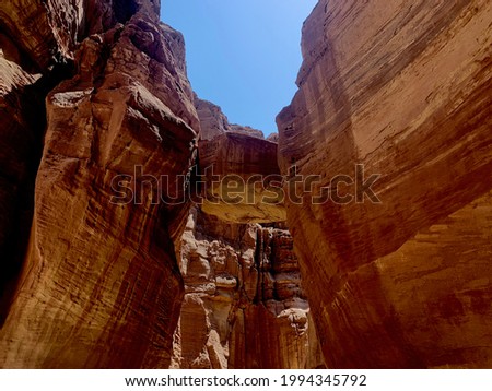 Amazing red and pink rocks water canyon in jordan 