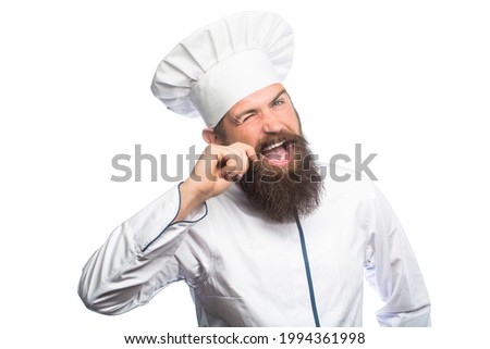Portrait of a happy chef cook. Cook hat. Bearded chef, cooks or baker. Bearded male chefs isolated on white. Funny chef with beard cook. Beard man and moustache wearing bib apron. Nappy man. Royalty-Free Stock Photo #1994361998