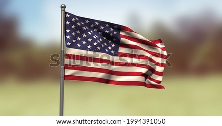 Composition of american flag over park. american patriotism, independence and celebration concept digitally generated image.