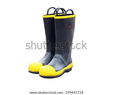 Firefighter boots through the use of fireman in Thailand on white background