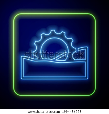 Glowing neon Ferris wheel icon isolated on blue background. Amusement park. Childrens entertainment playground, recreation park.  Vector