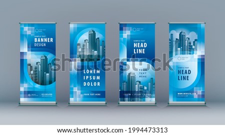 Business Roll Up Set. Standee Design. Banner Template, Abstract Blue infinity Loop Background vector Brochures, flyer, presentation, j-flag, x-stand, x-banner, exhibition display Royalty-Free Stock Photo #1994473313