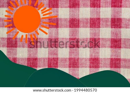Sunset Background Mountain Silhouette Black Red Plaid Design Background