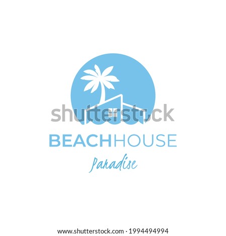 beach resort real estate negative space logo perfect for beach house and hotel logo Royalty-Free Stock Photo #1994494994