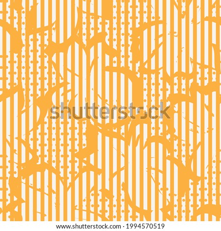 Orange Floral tropical botanical seamless pattern with striped background for fashion textiles and graphics
