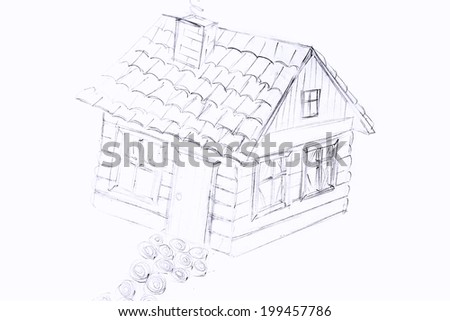 Kids drawing of house on table, close up