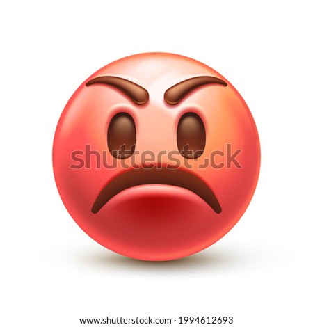 Angry pouting emoji. Frowned red face, grumpy facial expression or anger emoticon 3D stylized vector icon Royalty-Free Stock Photo #1994612693