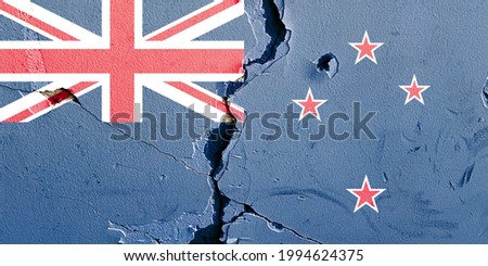 New Zealand flag icon pattern painted on old broken wall background, abstract New Zealand politics economy society issues concept wallpaper