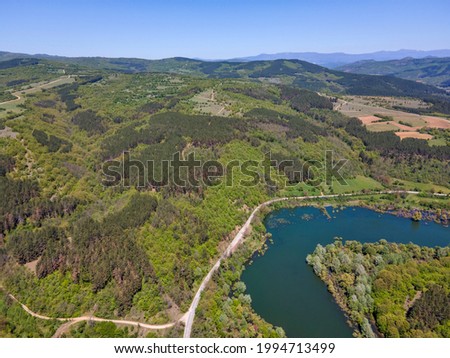 Aerial view of Topolnitsa Reservoir, Sredna Gora Mountain, Bulgaria