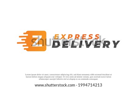 Creative Initial Letter Z Logo. Orange Shape Z Letter with Fast Shipping Delivery Truck Icon. Usable for Business and Branding Logos. Flat Vector Logo Design Ideas Template Element