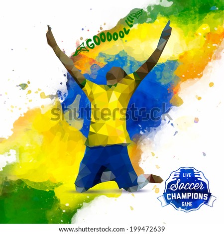 Vector concept of BRAZILIAN watercolors and geometrical figures footballer. Creative soccer design with labels for you.