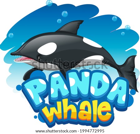 Orca or Killer Whale cartoon character with Panda Whale font banner isolated illustration