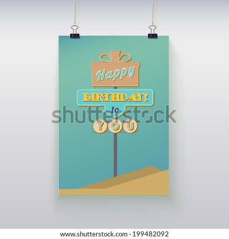 Poster hanging on a rope with birthday greetings.