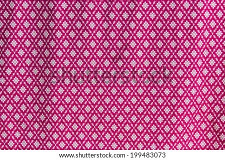 Pink cotton fabric woven canvas texture with gray pattern background. Soft focus white linen sack craft art design.